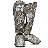 Muay Thai Kick Boxing Dragon White Shin Guards