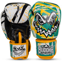 Guantes Buddha Creepy Verde Amarillo Blanco para Boxeo y Muay Thai