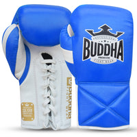 Muay Thai Kick Boxing Buddha Professional Competition Blue Leather Boxing Gloves