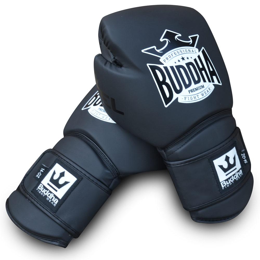 Guantes de Boxeo Muay Thai Kick Boxing Buddha Pro Gel Negro Mate - Buddha Fight Wear